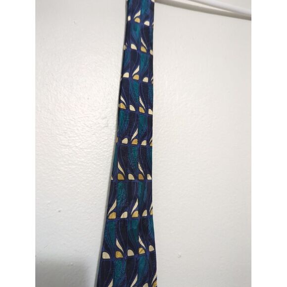 Nino Mori Mens Classic Silk Necktie Geometric Abstract Blue Made in Italy - Picture 3 of 7